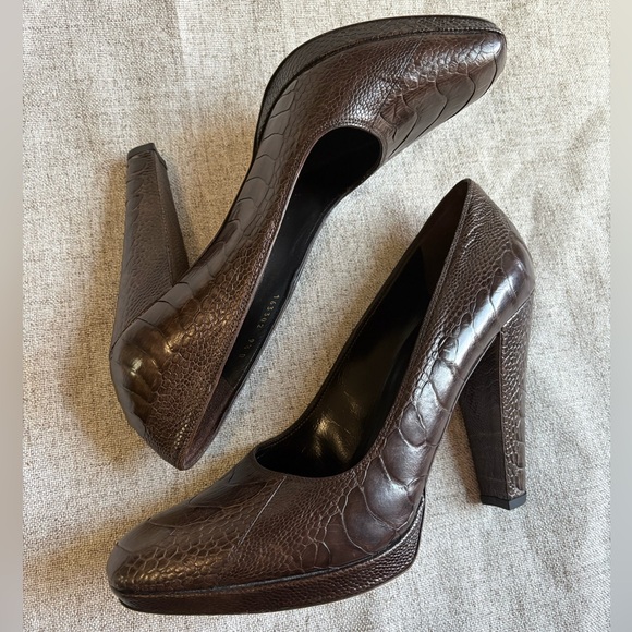 Vintage Gucci Crocodile Embossed Textured Platform Pumps Made in Italy - Picture 1 of 16